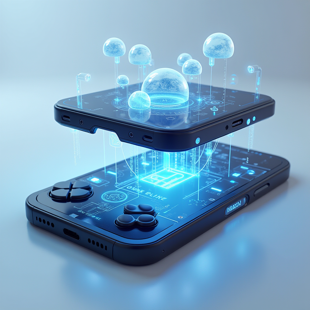 Futuristic visualization of mobile gaming evolution showing advanced AR/VR integration, cloud gaming technology, 5G connectivity, and next-generation mobile devices with immersive gaming experiences