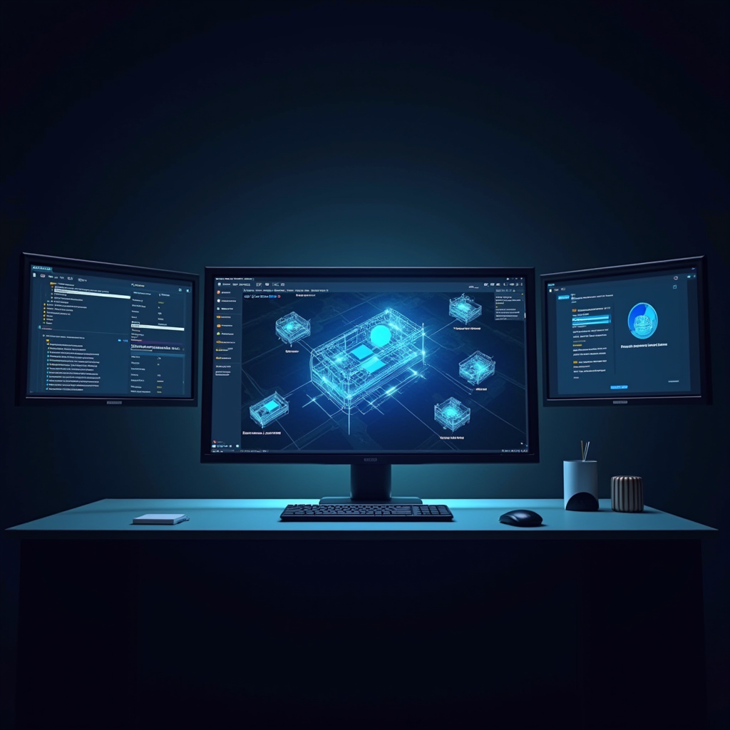 Unity Technologies AI-powered mobile game development tools interface showing automated performance optimization, AI-assisted asset generation, and intelligent testing frameworks on modern developer workstation with futuristic holographic displays