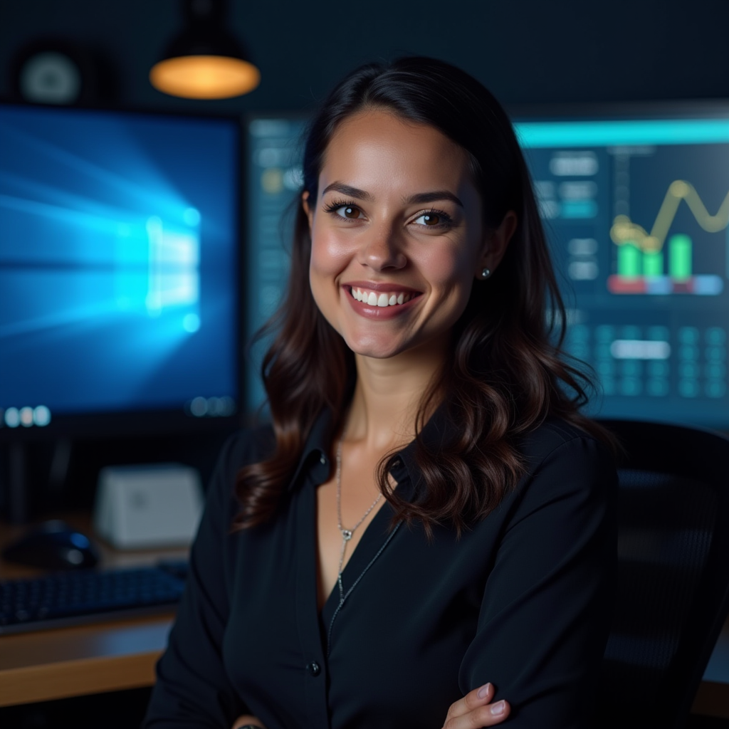 Camila Pereira, Industry Analyst, professional headshot of gaming industry expert with data visualization screens in background
